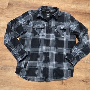 Men's Voyager Black and Gray Plaid Flannel Sherpa Lined Jacket Medium Outerwear